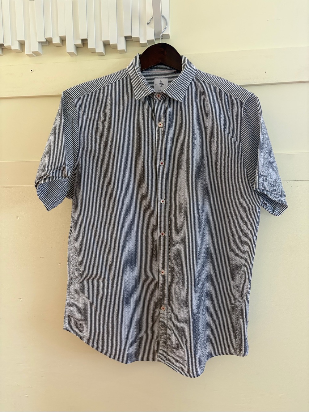 Denim & Flower Gray and White Striped Short Sleeve Button-Down Shirt